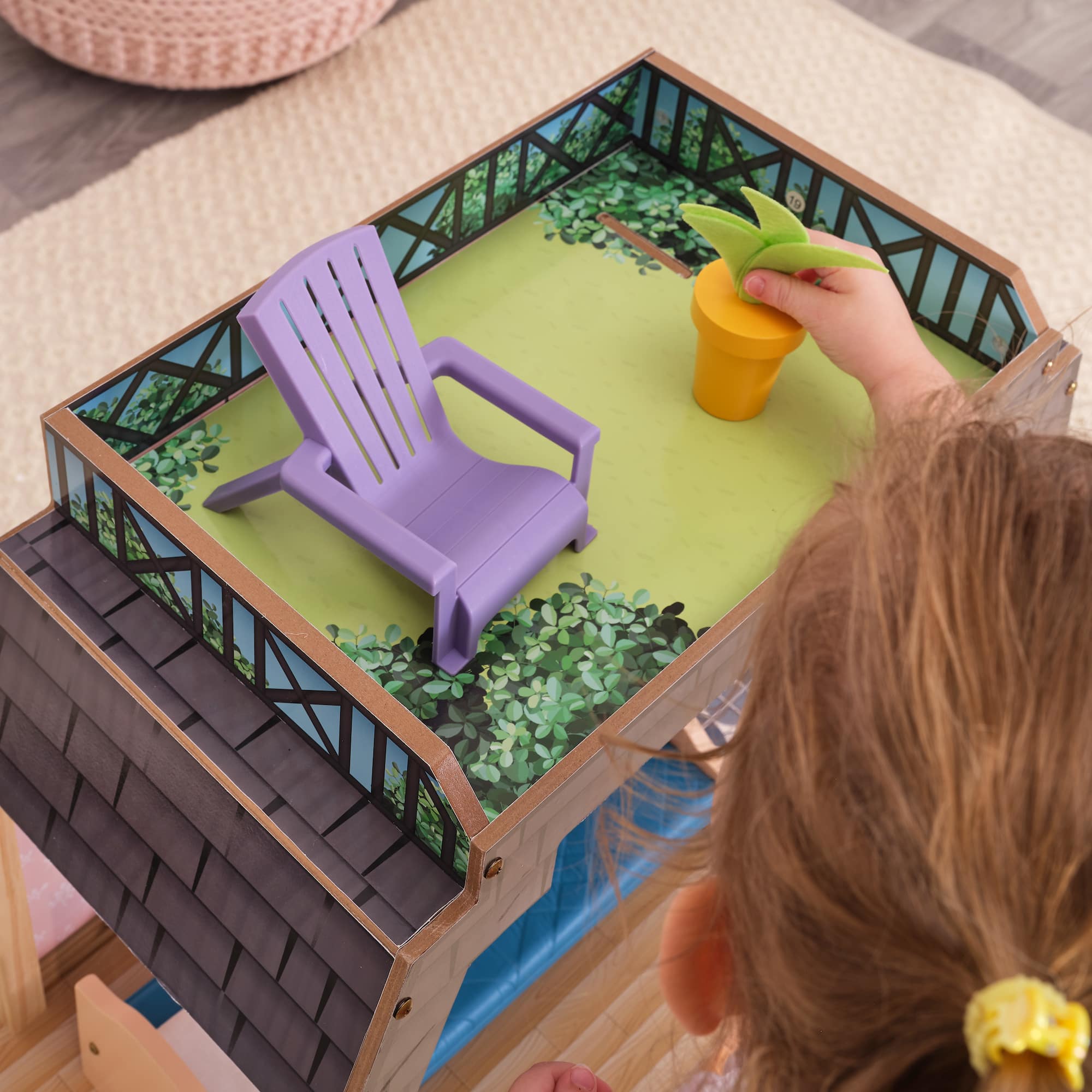 KidKraft Bella View Wooden Dollhouse with Rooftop Deck & 31 Accessories